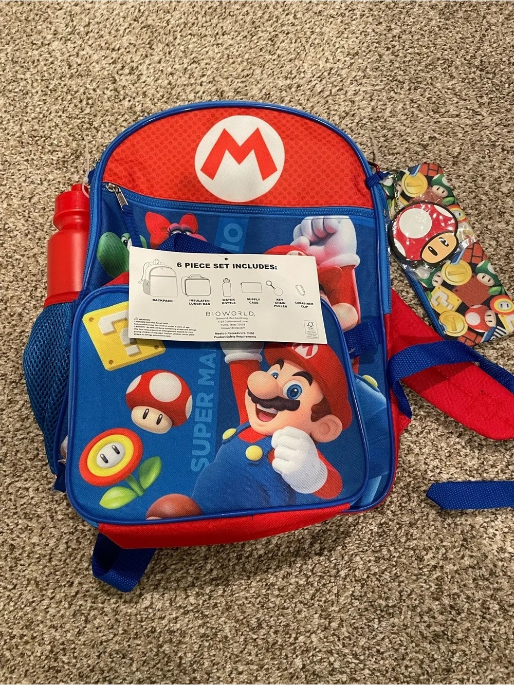 Super Mario Kids Backpack Set - Red & Blue